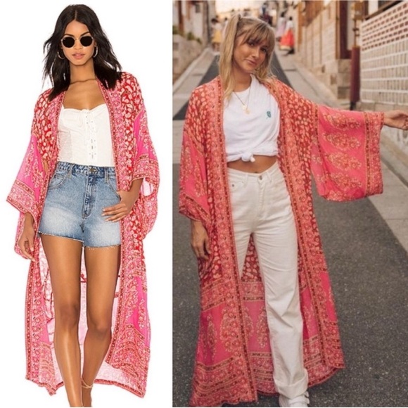 Spell & The Gypsy Delirium Floral Maxi Kimono in Red Coral - Picture 3 of 13